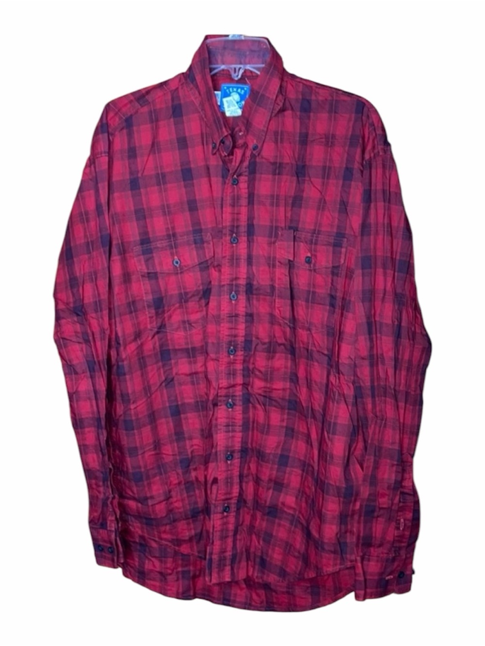 Texas Cotton Red & Black Plaid Button Down Long Sleeve 100% Cotton Shirt